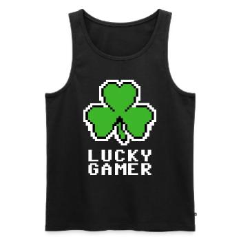 Lucky Gamer, Clover leaf, 8bit pixel art, arcade - Men's Premium Organic Tank Top - black - Front - AI Model Male 178 light (178cm)