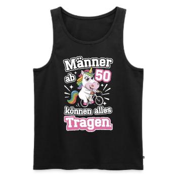 Männer ab 50 können alles tragen - Männer Premium Bio Tank Top - Schwarz - Vorne - Michal (187cm)