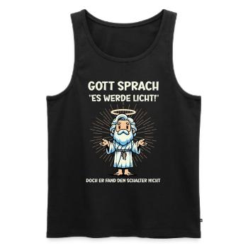 Cartoon-Gott mit witzigem Reim - "Gott sprach es w - Männer Premium Bio Tank Top - Schwarz - Vorne - Michal (187cm)