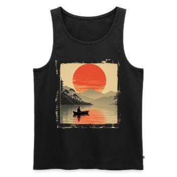 Japan Boot die Stille am See bei Sonnenuntergang - Männer Premium Bio Tank Top - Schwarz - Vorne - AI Model Male 178 light (178cm)