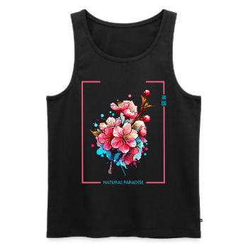 Japan Cherry Blossom Minimalist Watercolor Painting - Men's Premium Organic Tank Top - black - Front - AI Model Male 178 light (178cm)