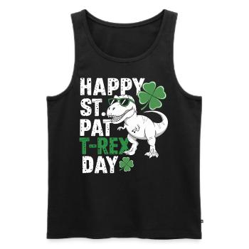 Happy St. Pat T-Rex Day Dinosaur T-Rex Shamrocks - Men's Premium Organic Tank Top - black - Front - AI Model Male 178 light (178cm)