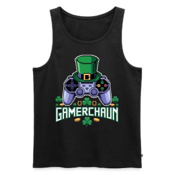 Gamerchaun Shamrock St Patrick's Day Leprechaun - Men's Premium Organic Tank Top - black - Front - Michal (187cm)