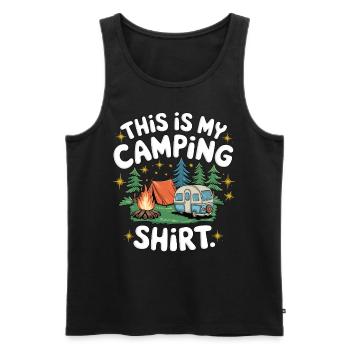 C’est ma chemise de camping - Débardeur bio Premium Homme - noir - Devant - Michal (187cm)
