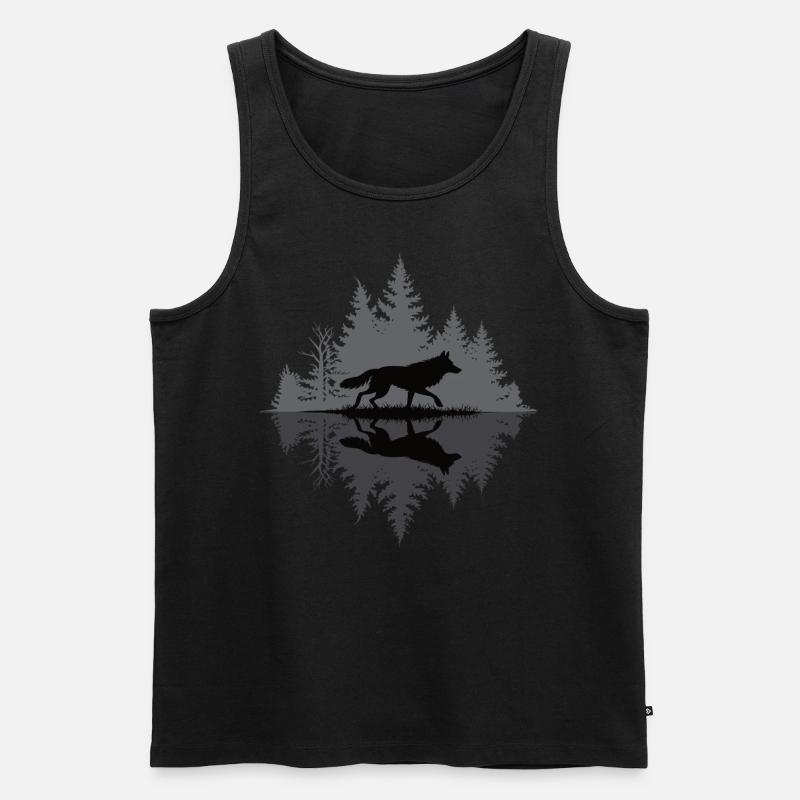 Wolf im dunklen Wald - Männer Premium Bio Tank Top - Schwarz