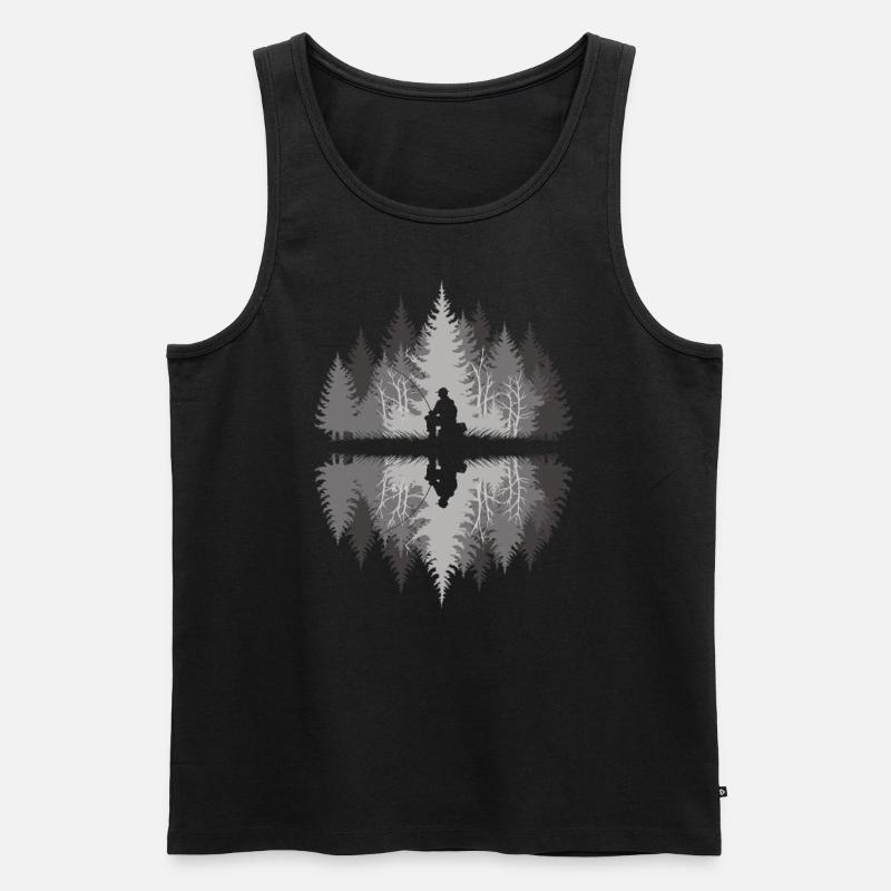 Angler im dunklen Wald - Männer Premium Bio Tank Top - Schwarz
