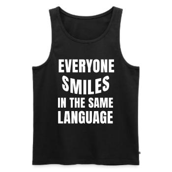 Smiling connects statement humanity - Men's Premium Organic Tank Top - black - Front - AI Model Male 178 light (178cm)