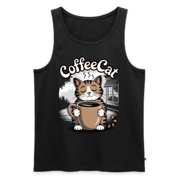 Chat de café - Débardeur bio Premium Homme - noir - Devant - AI Model Male 178 light (178cm)