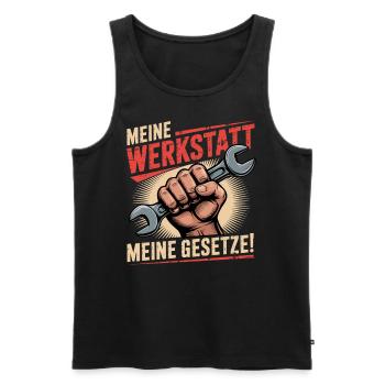Meine Werkstatt Meine Gesetze - Männer Premium Bio Tank Top - Schwarz - Vorne - AI Model Male 178 light (178cm)