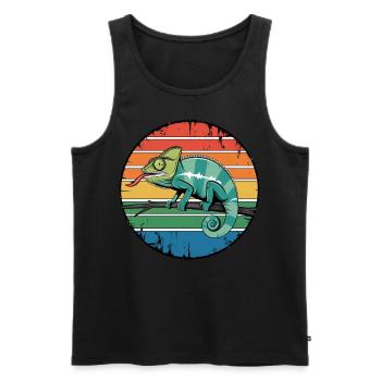 Retro Chameleon Owner Sunset for Reptile Lovers - Men's Premium Organic Tank Top - black - Front - AI Model Male 178 light (178cm)