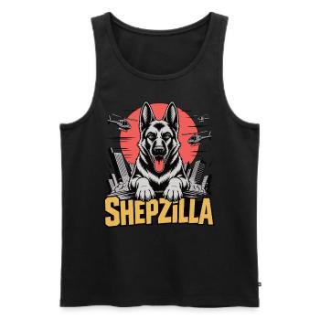 SHEPZILLA – L’empereur de la patte - Débardeur bio Premium Homme - noir - Devant - AI Model Male 178 light (178cm)