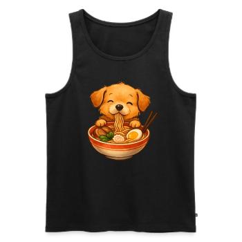Mignon petit chien mangeant des nouilles ramen dans un bol - Débardeur bio Premium Homme - noir - Devant - Michal (187cm)