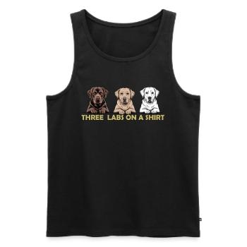 Trois labos sur une chemise – Trio de labradors retrievers - Débardeur bio Premium Homme - noir - Devant - AI Model Male 178 light (178cm)