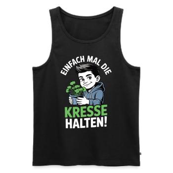 Einfach mal die Kresse halten – Wortspiel - Männer Premium Bio Tank Top - Schwarz - Vorne - Michal (187cm)