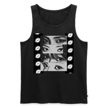 Staring Lips - Men's Premium Organic Tank Top - black - Front - AI Model Male 178 light (178cm)