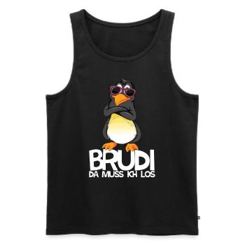 Brudi Je dois y aller – pingouin drôle - Débardeur bio Premium Homme - noir - Devant - AI Model Male 178 light (178cm)