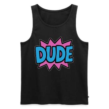 Dude Lettrage Rétro Bro Brother - Débardeur bio Premium Homme - noir - Devant - AI Model Male 178 light (178cm)