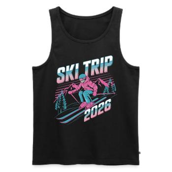 Ski Trip 2026 – Neon Retro Skiing Adventure Design - Men's Premium Organic Tank Top - black - Front - AI Model Male 178 light (178cm)