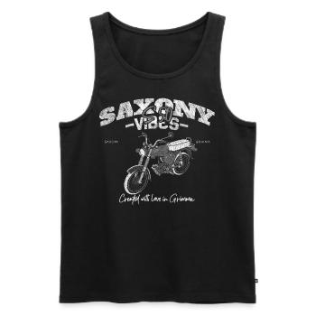 Saxony Vibes Grimma - S50 - Simson in weiß - Männer Premium Bio Tank Top - Schwarz - Vorne - AI Model Male 178 light (178cm)