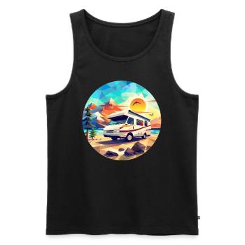 Retro Camping Design – Low Poly Tent & Camper - Men's Premium Organic Tank Top - black - Front - AI Model Male 178 light (178cm)