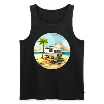 Camping à l’ancienne – Moderne dans un look low poly - Débardeur bio Premium Homme - noir - Devant - Michal (187cm)