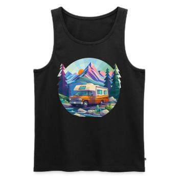 Camping à l’ancienne – Moderne dans un look low poly - Débardeur bio Premium Homme - noir - Devant - Michal (187cm)