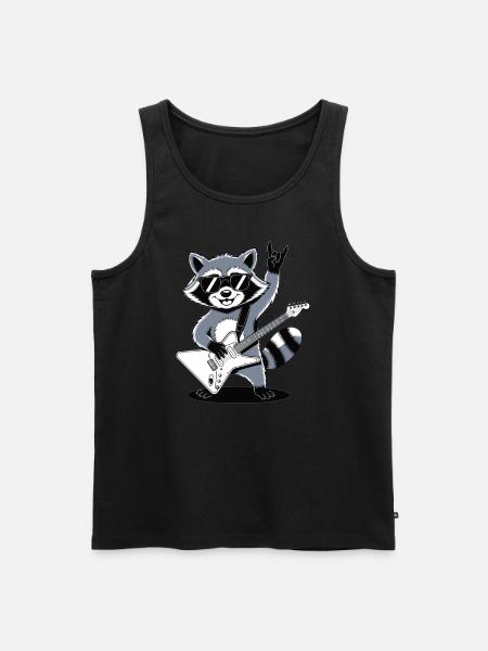 Rock Raccoon – met gitaar en rockstijl - Mannen Premium Bio Tanktop - zwart