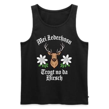 Mei lederhosen trogt no da hirsch - Männer Premium Bio Tank Top - Schwarz - Vorne - Michal (187cm)