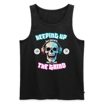 Gym/Fitness/Training/Sports: "Keeping up the grind" - Men's Premium Organic Tank Top - black - Front - AI Model Male 178 light (178cm)
