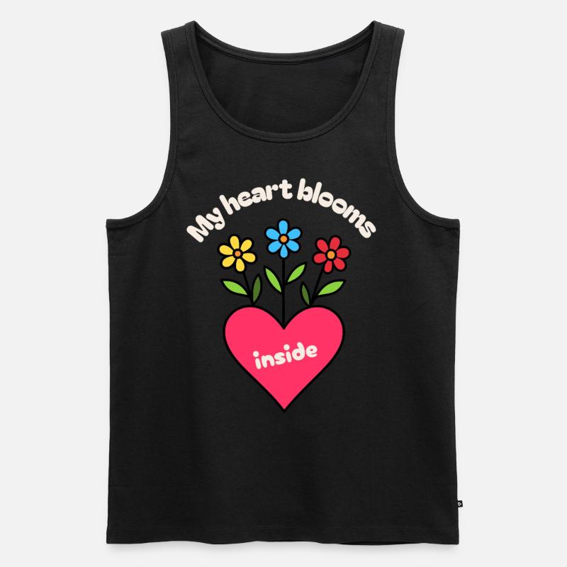 Herz mit Blumen - Männer Premium Bio Tank Top - Schwarz