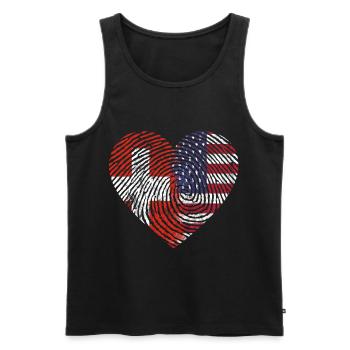 Switzerland America Fingerprint Heart Flag Gift - Men's Premium Organic Tank Top - black - Front - Michal (187cm)