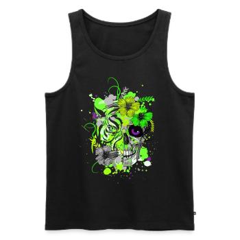 Tiger Skull Neon Farben Psy Goa Trance Techno - Männer Premium Bio Tank Top - Schwarz - Vorne - AI Model Male 178 light (178cm)