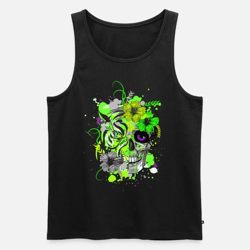 Tiger Skull Neon Farben Psy Goa Trance Techno - Männer Premium Bio Tank Top - Schwarz