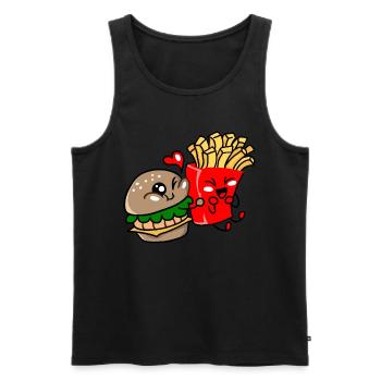 Burger et frites aiment l'idée de cadeau mignon - Débardeur bio Premium Homme - noir - Devant - AI Model Male 178 light (178cm)