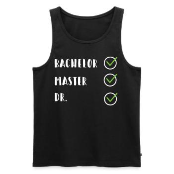 FUNNY Bachelor Master Doctorat Dr Phd Gift - Débardeur bio Premium Homme - noir - Devant - AI Model Male 178 light (178cm)