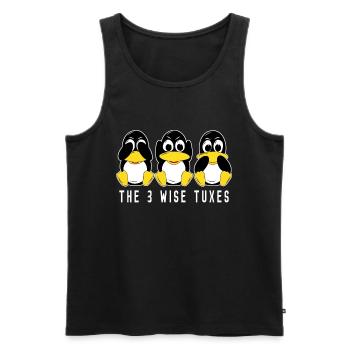 3 pingouins Linux entendent voir parler des informaticiens - Débardeur bio Premium Homme - noir - Devant - Michal (187cm)