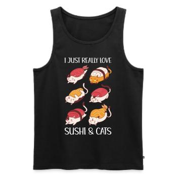 J'adore vraiment les sushis et les chats - Débardeur bio Premium Homme - noir - Devant - AI Model Male 178 light (178cm)