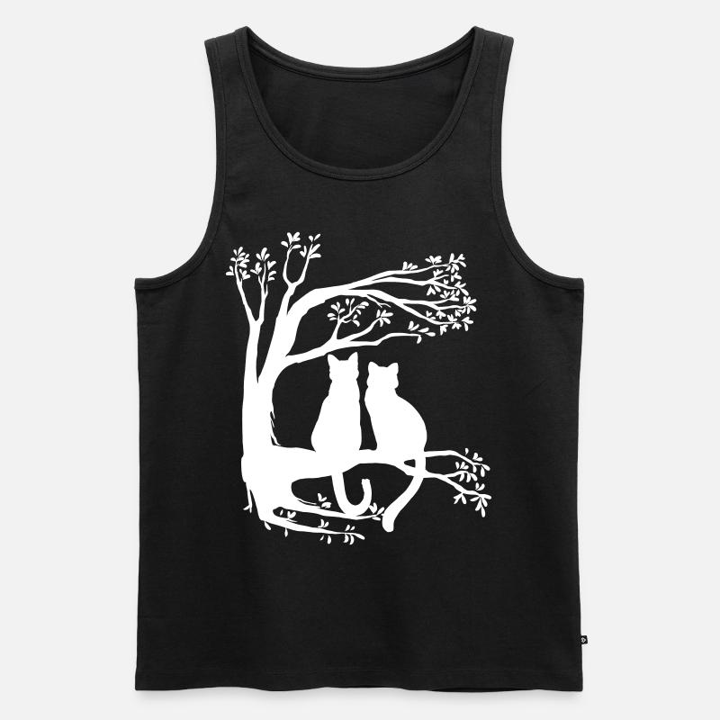 Verliebte Katzen auf Baum - Männer Premium Bio Tank Top - Schwarz