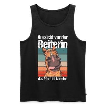 Vorsicht vor der Reiterin das Pferd ist harmlos - Männer Premium Bio Tank Top - Schwarz - Vorne - Michal (187cm)