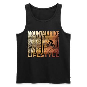 Mountain Biker springt über den Drop im - Männer Premium Bio Tank Top - Schwarz - Vorne - AI Model Male 178 light (178cm)