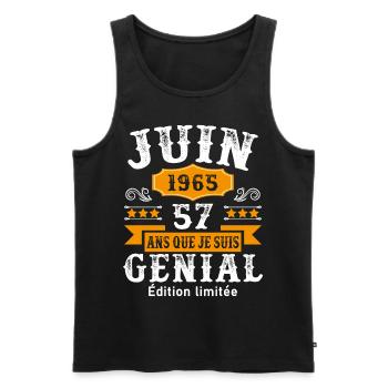 57 Ans Anniversaire Vintage Né(e) en Juin 1965 - Débardeur bio Premium Homme - noir - Devant - Michal (187cm)