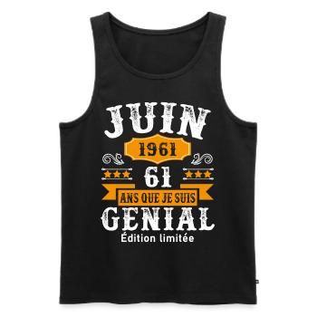 61 Ans Anniversaire Vintage Né(e) en Juin 1961 - Débardeur bio Premium Homme - noir - Devant - AI Model Male 178 light (178cm)