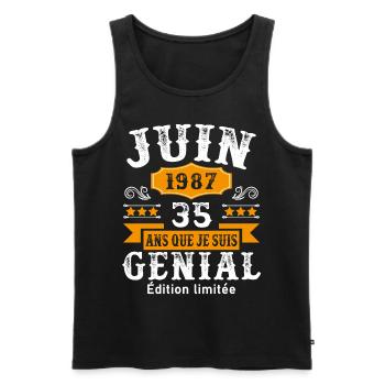 35 Ans Anniversaire Vintage Né(e) en Juin 1987 - Débardeur bio Premium Homme - noir - Devant - Michal (187cm)