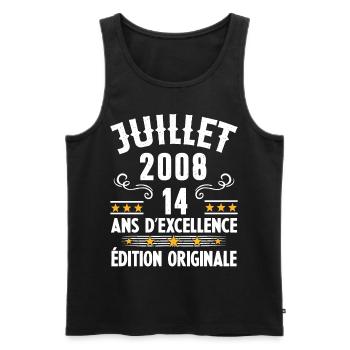 14 Ans Anniversaire Vintage Né(e) en Juillet 2008 - Débardeur bio Premium Homme - noir - Devant - Michal (187cm)