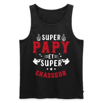 Super papy et Super Chasseur - Débardeur bio Premium Homme - noir - Devant - Michal (187cm)
