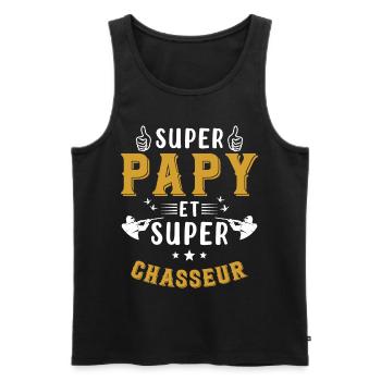 Super papy et Super Chasseur - Débardeur bio Premium Homme - noir - Devant - Michal (187cm)