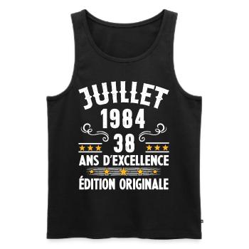 38 Ans Anniversaire Vintage Né(e) en Juillet 1984 - Débardeur bio Premium Homme - noir - Devant - Michal (187cm)