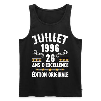 26 Ans Anniversaire Vintage Né(e) en Juillet 1996 - Débardeur bio Premium Homme - noir - Devant - Michal (187cm)