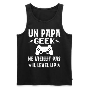 Un Papa Geek Ne Vieillit Pas Il Level Up - Débardeur bio Premium Homme - noir - Devant - Michal (187cm)
