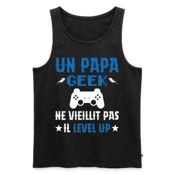Un Papa Geek Ne Vieillit Pas Il Level Up - Débardeur bio Premium Homme - noir - Devant - Michal (187cm)